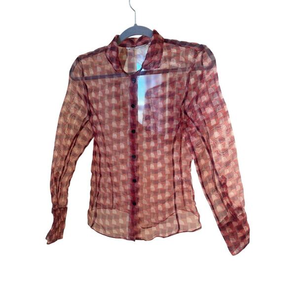 Zara Sheer Geometric Print Button-Up Blouse Women’s S - Picture 2 of 6
